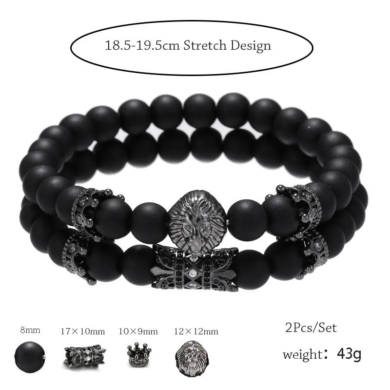 2 шт./компл. Винтажный Мужской браслет с изящной головой льва из фианита короной 8