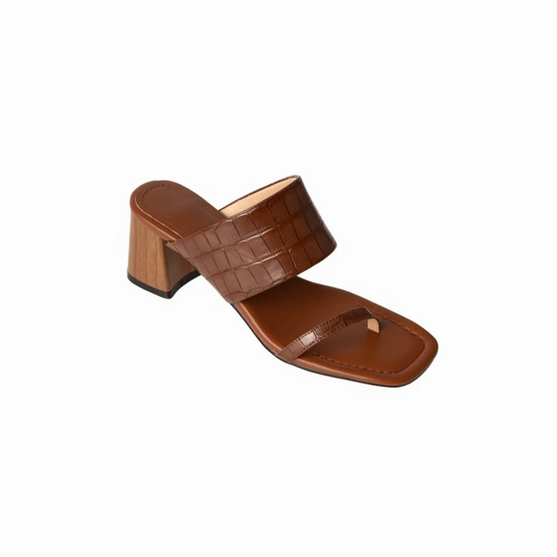 ????? 奪う猫2021本革6センチメートル高ヒールスリッパつま先リング女性の夏の女性の靴のサイズ33-40黒クリームホワイトA4043