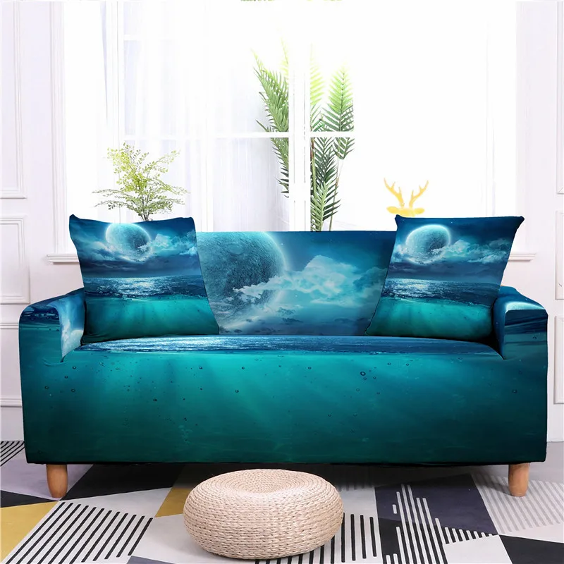 

1/2/3/4 Seat Sectional Sofa Cover Marine Digital Printing Stretch Slipcover All-inclusive Dust Proof Couch Cover for Living Room