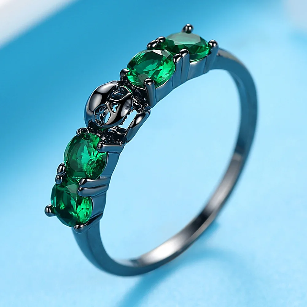 Кольцо в стиле панк черное кольцо хип-хоп зеленое с цирконием украшенное вручную