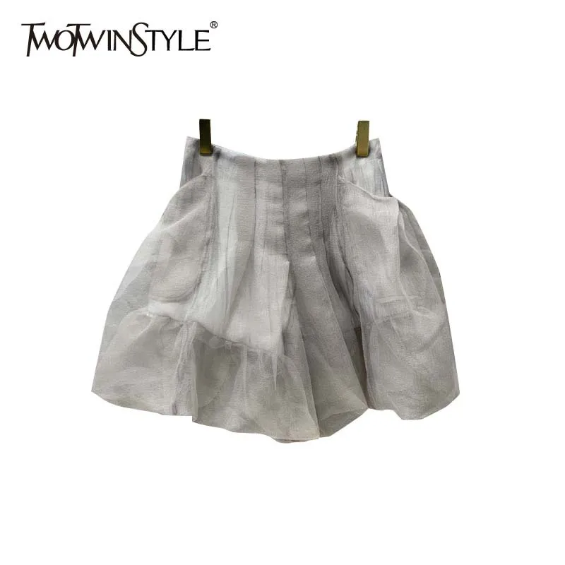 

TWOTWINSTYLE Casual Loose Short For Women High Waist Patchwork Zipper Minimalist Shorts Skirts Female 2021 Summer Korean Fashion