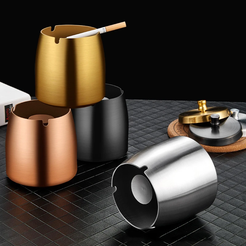 

2021 New Arrival Ashtray Stainless Steel Creative Fashion ashtray With Lid Windproof Home Office Use Desktop Ashtray For Smoking