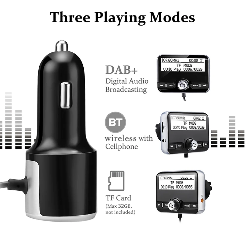 Цифровой радиоадаптер VicTsing DAB/DAB + FM передатчик с Bluetooth гарнитура для звонков два
