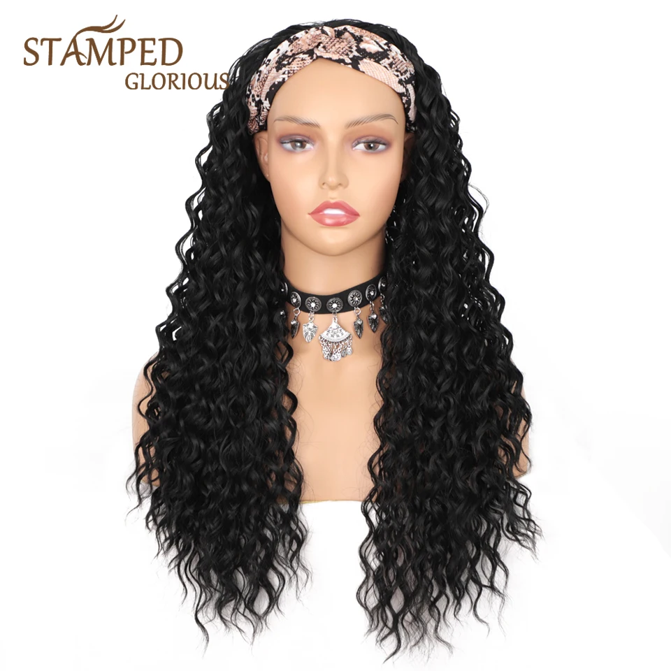 

Stamped Glorious 24inches Synthetic Headband Wigs for Black Women Easy Install Heat Resistant Fiber Deep Wave Long Headband Wig