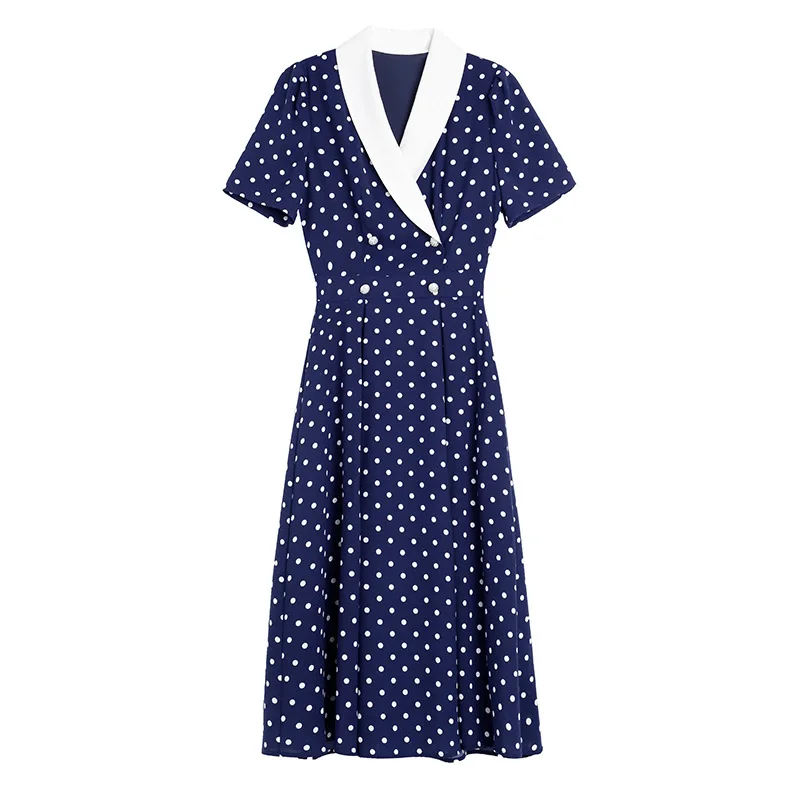 

Gentle Women's Dress 2020 New Tailored Collar Polka-Dot Cinched Slimming Mid-Length Elegant A- Line Skirt Woman Skirts