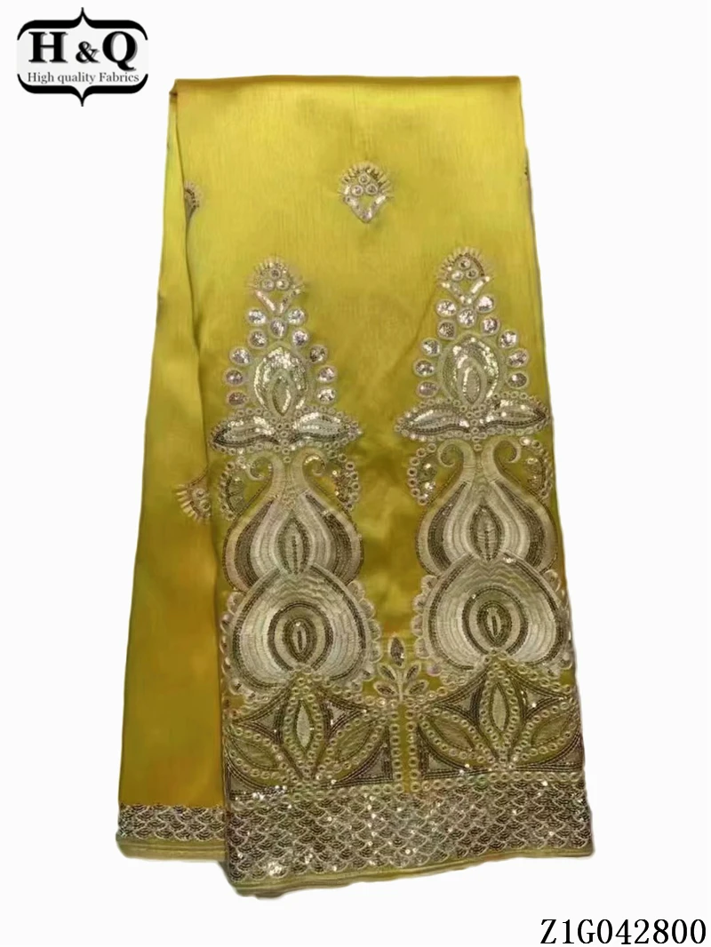 

H&Q african george satin lace fabric 2021 high quality embroidery french lace rayon/polyester nigerian fabric 5 yards/lot GL0523