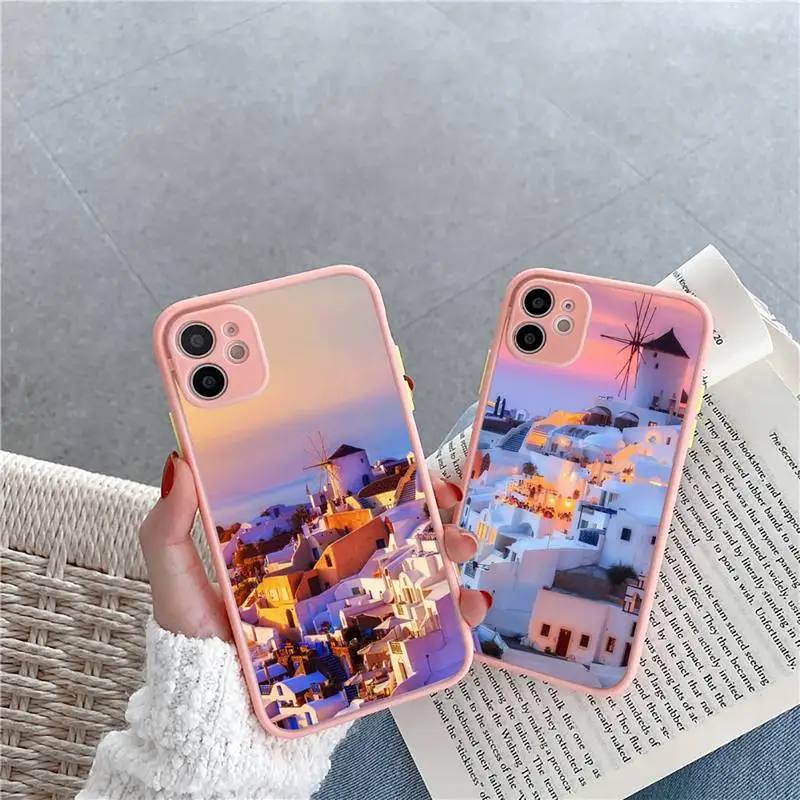 

Oia Santorini Greece lanscape Phone Cases Matte Transparent for iPhone 7 8 11 12 s mini pro X XS XR MAX Plus cover funda