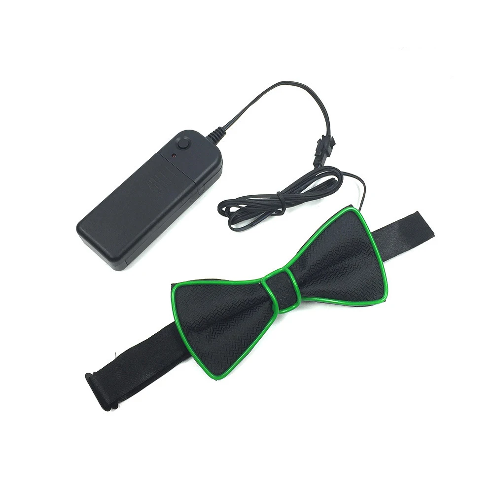 Dark Green New 10 Color Choice Flashing Light Up LED Neon Bow Tie Lemon Green glow EL wire BowTie For Evening Party Decor - Цвет: Dark Green