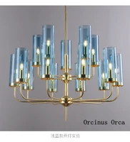 nordic luxury blue glass chandelier living room dining room bedroom european modern simple gold copper chandelier