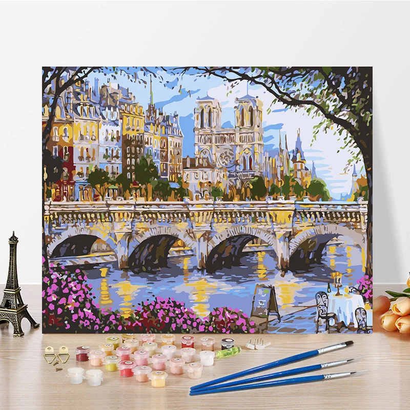 Bridge Paint By Numbers Coloring Hand Painted Home Decor Kits Drawing Canvas DIY Oil Painting Pictures By Numbers