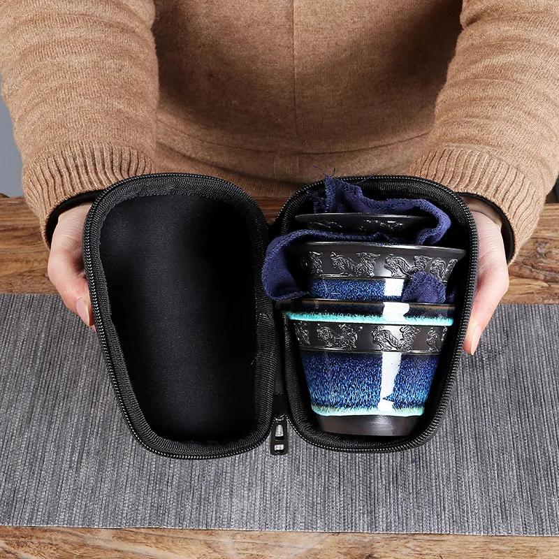 Китайский дорожный чайный сервиз Кунг фу керамический глазурь Gaiwan фарфоровый