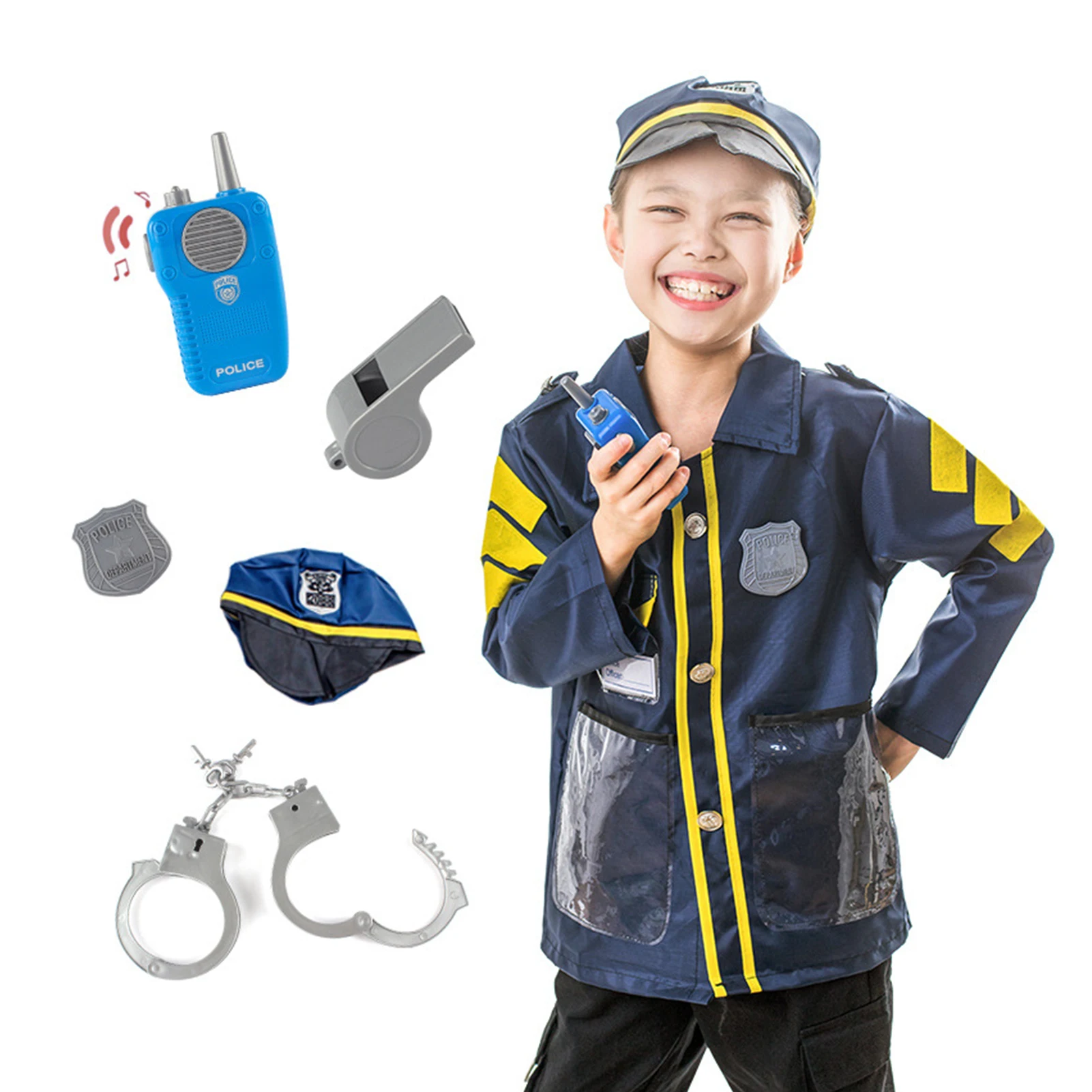 

5 шт. детская Униформа на Хэллоуин для детской вечевечерние, карнавала, полиции, рубашка, шляпа, свисток для мальчиков, армейский полицейский...