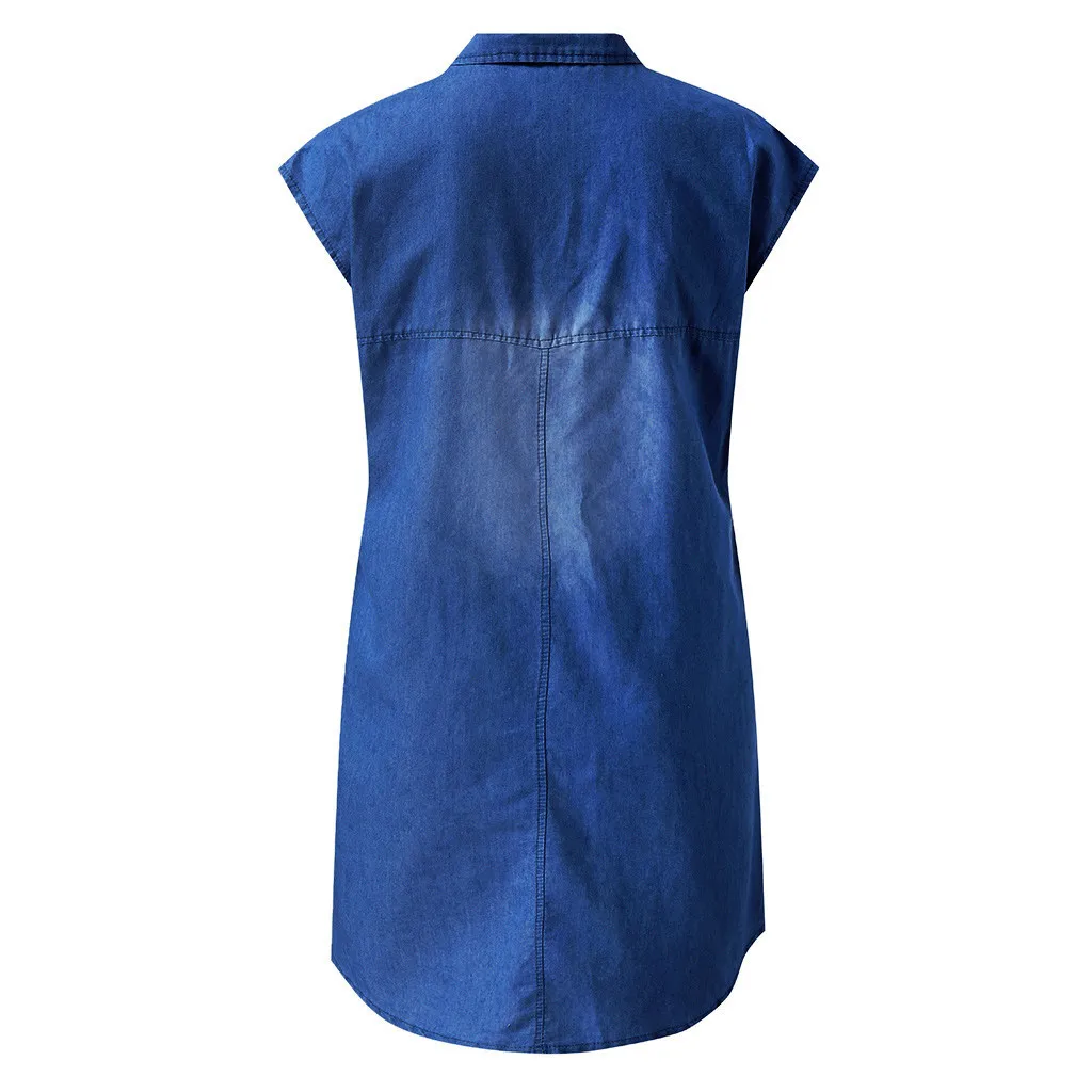 Женское джинсовое платье рубашка без рукавов повседневное свободное из денима с