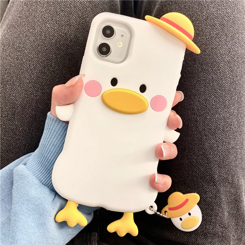 

Funny Cartoon Duck Phone Case For iphone 12 mini 11 Pro Max 13 plus SE 2020 Silicone Back Cover Fashion Cute 3D Soft Cases Capa