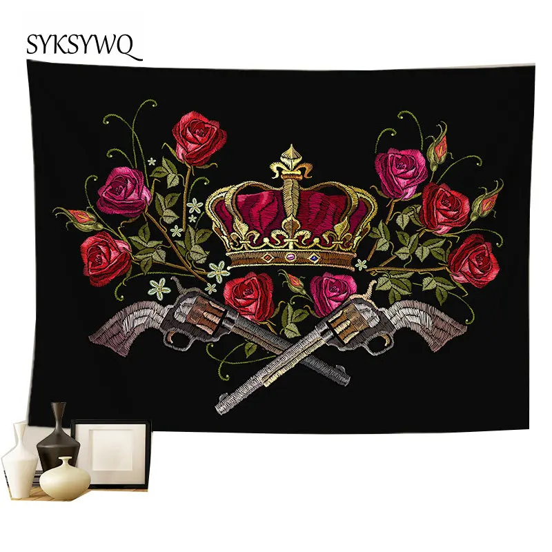 Панк пистолет гобелен розовая Цветочная стена навесной домашний Декор настенный