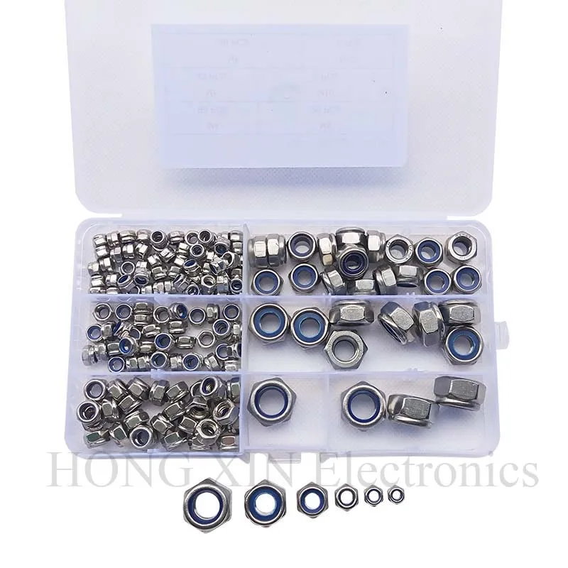 

164pcs m3 m4 m5 m6 m8 m10 m12 stainless steel Self-locking Nut Lock Nut Locknut Slip Nylon Hex Nut Assortment Kit