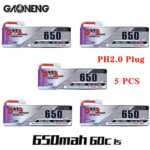 5 шт. Gaoneng GNB 1S 650 мАч 3 8 в 60C/120C HV Lipo батарея PH2.0 разъем для Tinyhawk Snapper7 E010 M80S Tiny7 Beta85