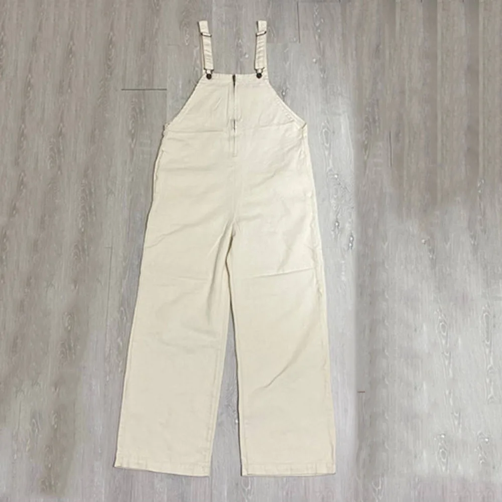 Korean Jumpsuit Women One Piece White Chic Full Length Micro-Elastic With Pocket Straight Loose Suit Casual Office Long Rompers |