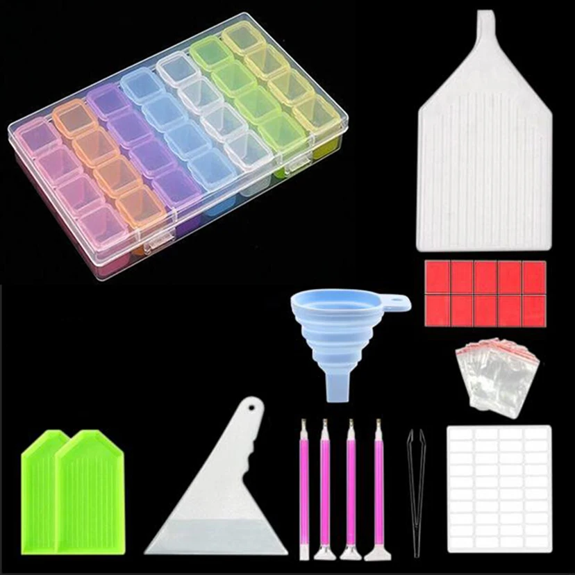 

5D DIY Diamond Painting Tools 28 Cells Storage Box Kits Diamond Embroidery Accessories Sets Glue Pen Clay Tray Stylo Sticker Set