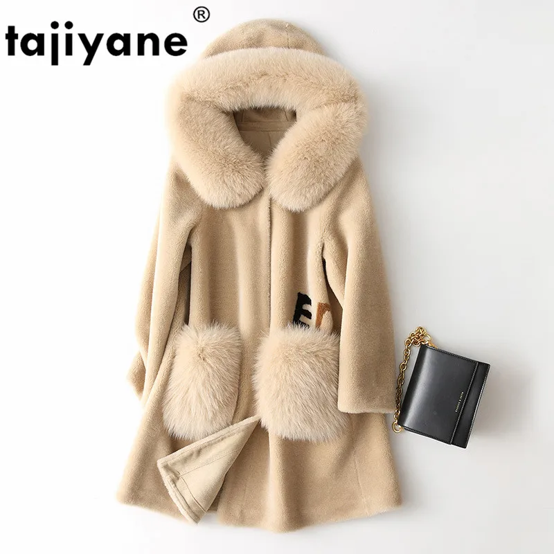 

Пальто с капюшоном из лисьего меха, пальто из натурального меха на осень и зиму, женская одежда 2021, Корейская винтажная куртка из 100% шерсти, о...