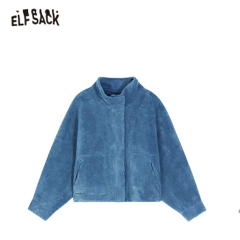 

ELFSACK Solid Teddy Lazy Zipper Casual Straight Lambswool Jacket Women,2020 Autumn ELF Pure Korean Ladies Warm Daily Outwears
