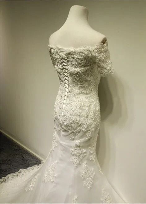 

free shipping short sleeve romantic appliques lace mermaid wedding dress 2018 new fashion vestido de noiva long bridal gown