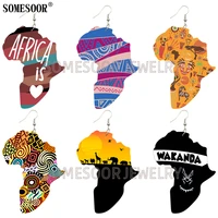 somesoor creative design one side printing african shape natural scenery wakanda forever drop wooden earrings for women