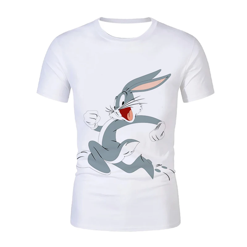

2021 Summer Print Cartoon Rabbit Cute t-shirt men O-neck Short Sleeve White Black Kawaii T Shirts Oversized T-shirt Anime tops