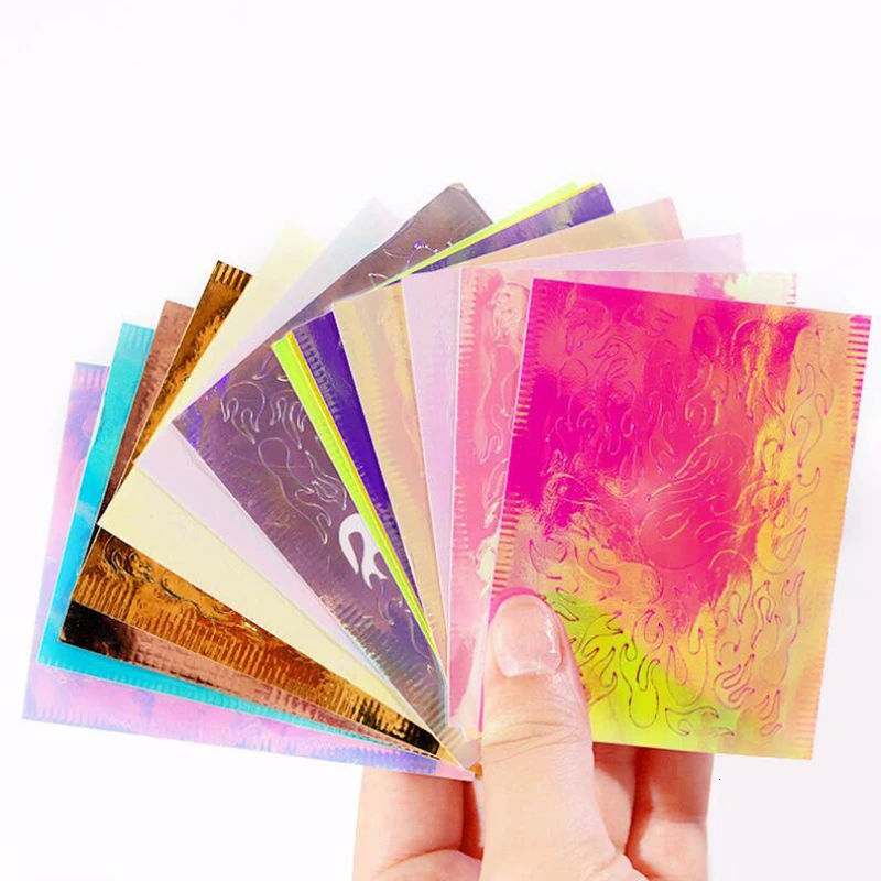2PCS 3D Nail Art Decorations 6*8cm Flame Sticker Foil Golden Color Transfer Designs Water Decals Stickers Wraps | Красота и здоровье
