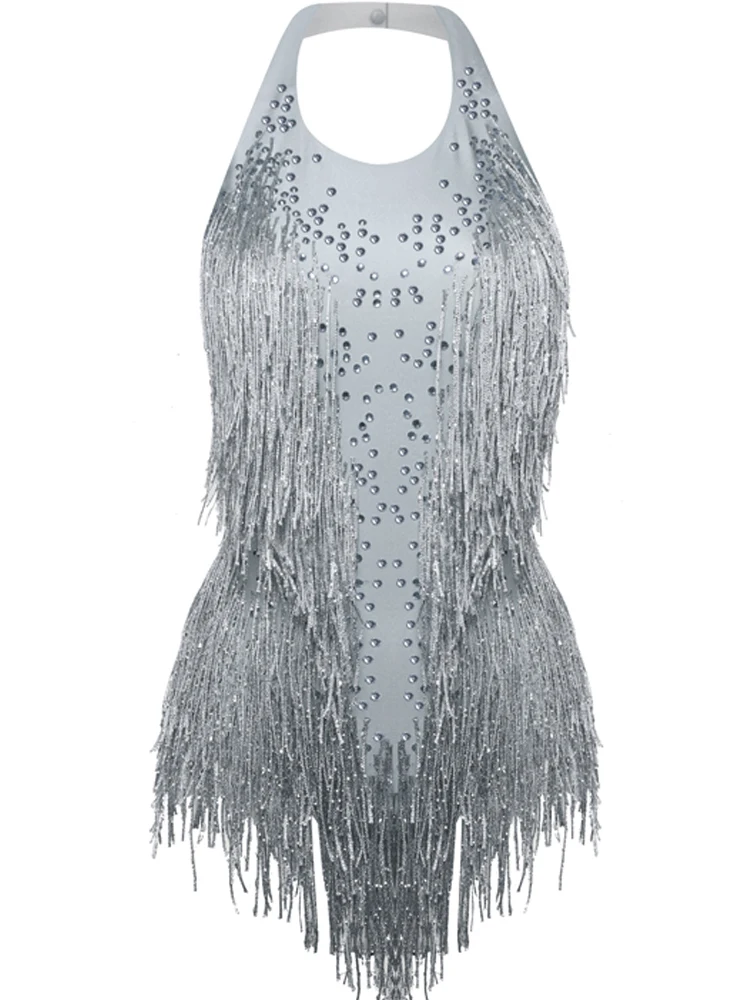 Женское боди с бахромой и блестящими кристаллами | Тематическая одежда униформа