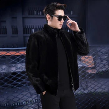 Новинка 2020 мужская шуба из цельного меха норки черного на молнии с