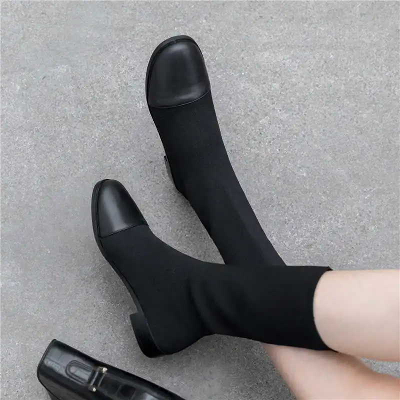 Женские ботильоны на квадратном каблуке ASUMER черные эластичные ботинки до