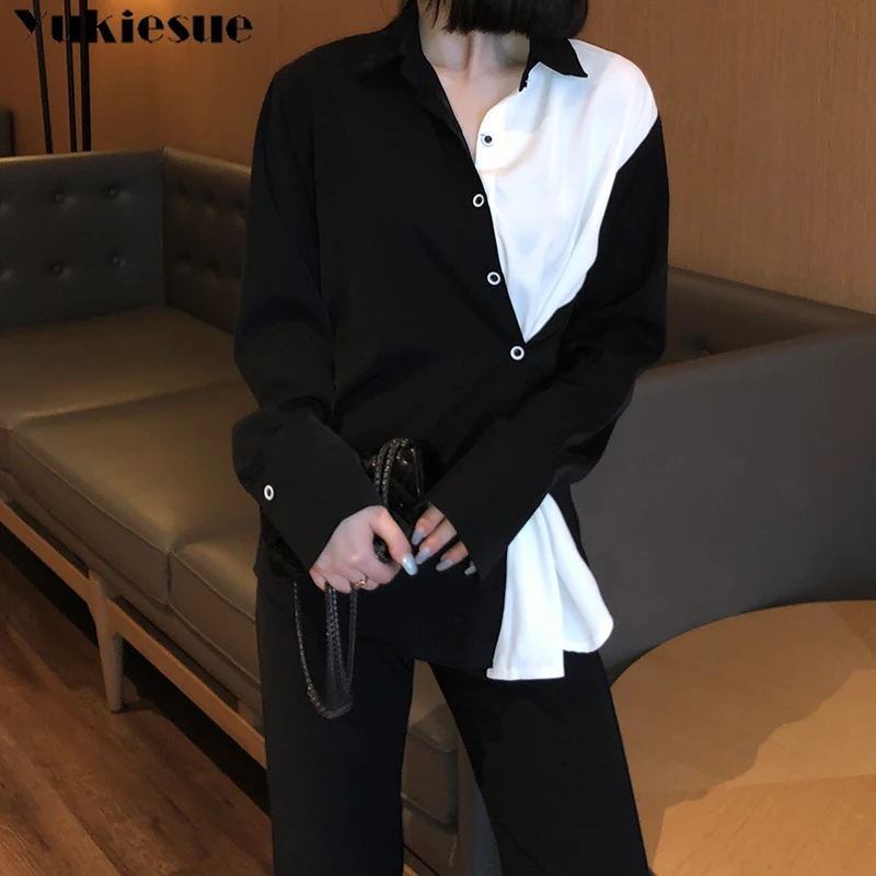 Женские блузы mujer elegantes 2021 Летняя обувь в черном и белом цвете с длинными рукавами