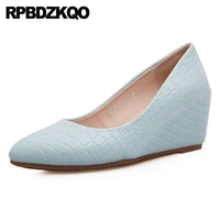 snake court white wedge shoes pointed toe women high heels sweet snakeskin 2021 classic office gray size 4 34 pumps blue work