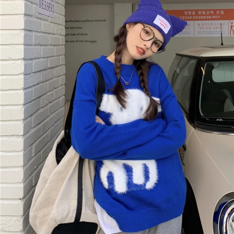 Свитера Harajpoo женские с мультяшным принтом новые корейские синие длинным рукавом