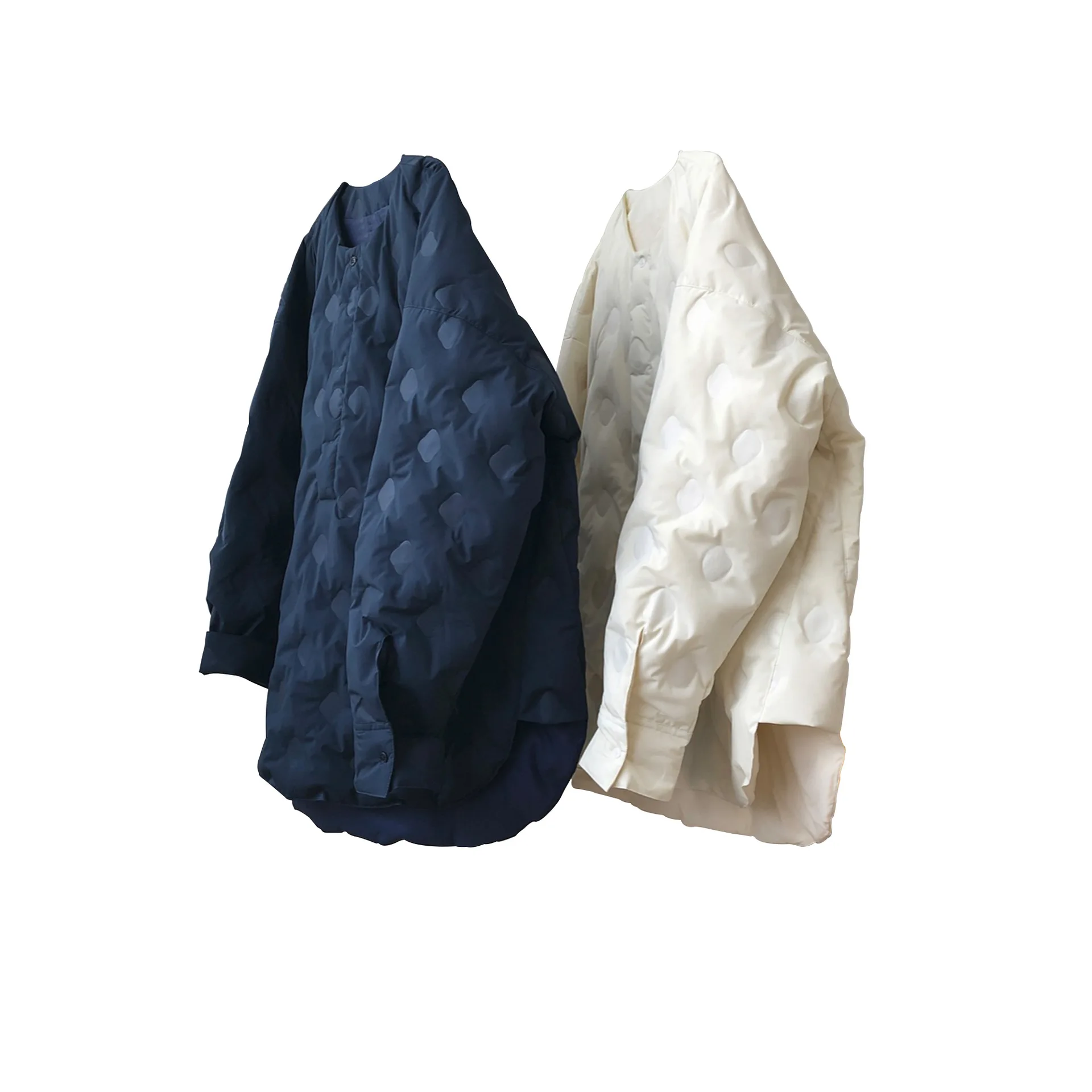 Winter Korean Style Design Profile Lazy Embossed round Neck Shirt down Jacket Loose Slimming Warm Coat for Women