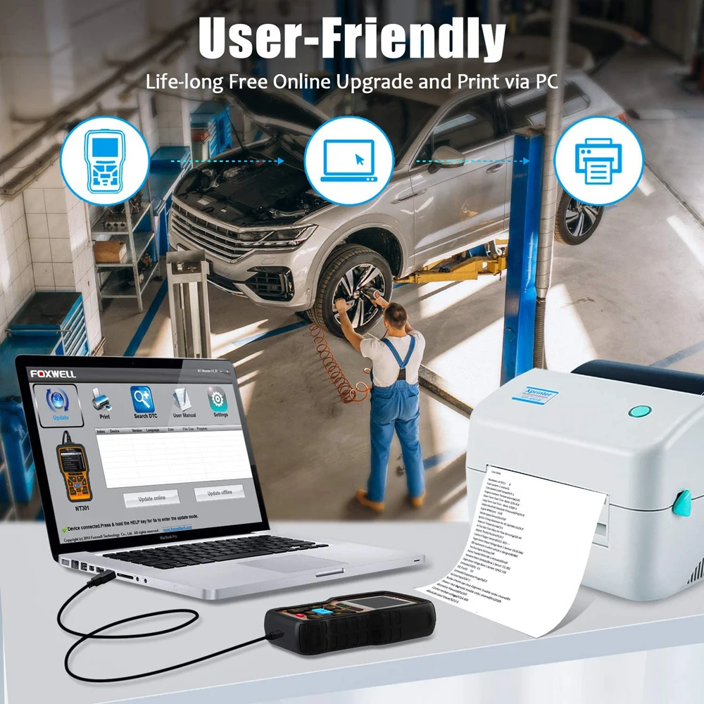 FOXWELL NT301 OBD2 сканер Проверяющий светильник двигателя считыватель кодов EOBD OBD 2