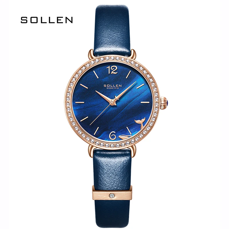 New SOLLEN Switzerland Luxury Brand Japan MIYOTA Quartz Woman's Watches Diamond Sapphire 8 mm Ultra-thin Waterproof Clocks SL420