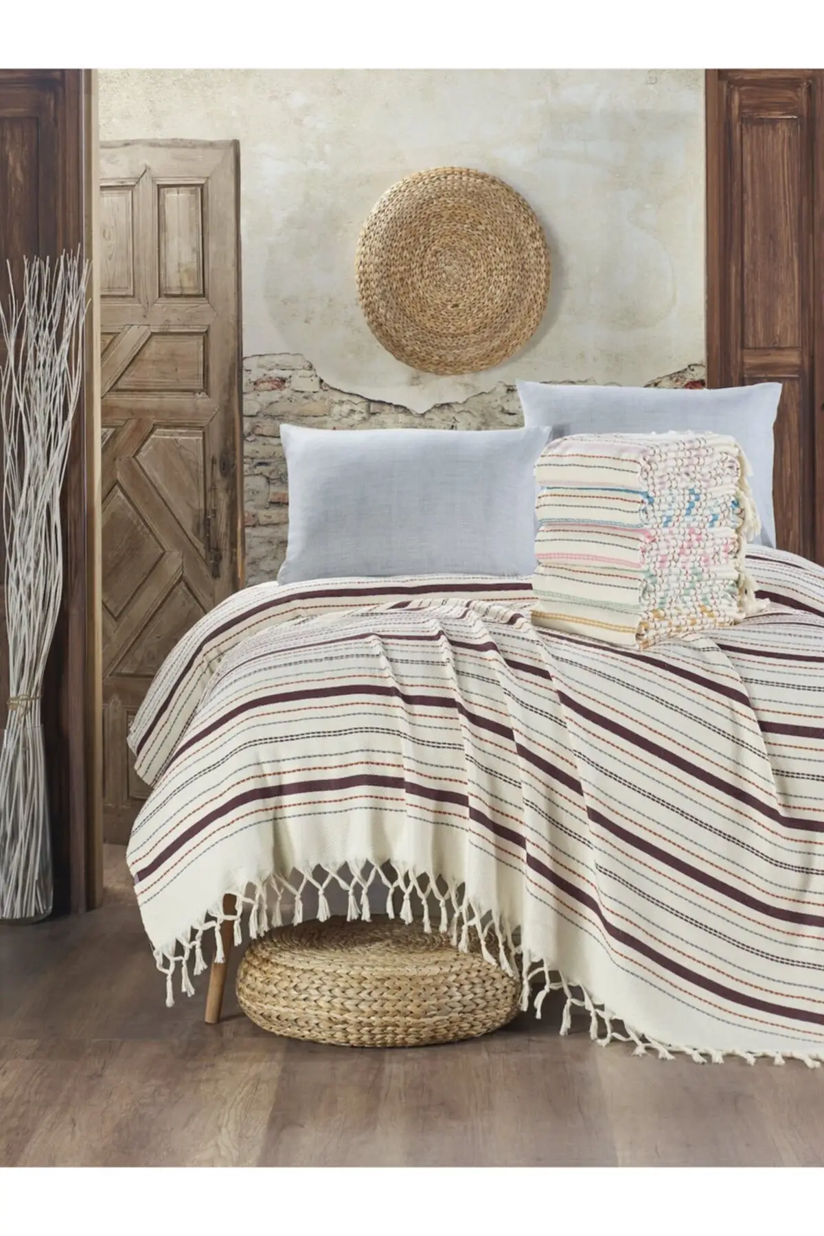 

Boheme Organic cotton double pique bed cover sofa shawl tv throws blankets Decorative Knit Fringed Queen Bedspreads Bedsheets