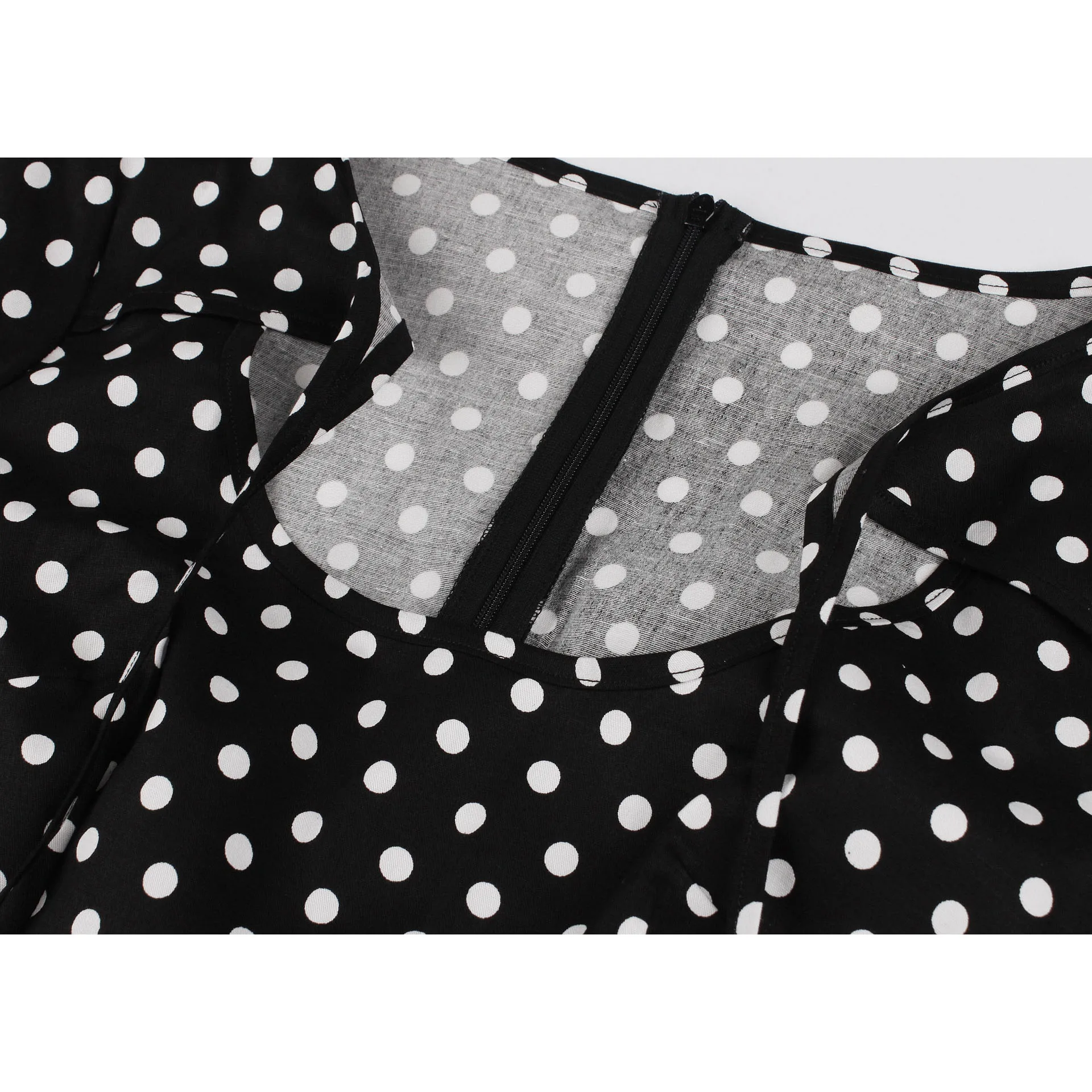 

2021 Slim Fit Cotton Black Women Party Dress Small Polka Dot Printing Short Sleeve Swing Causal Office OL Rockabilly Sundress