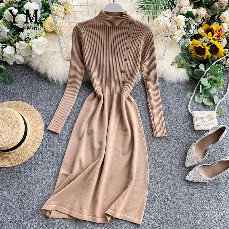 YuooMuoo модное зимнее платье с длинными рукавами и пуговицами для женщин 2019