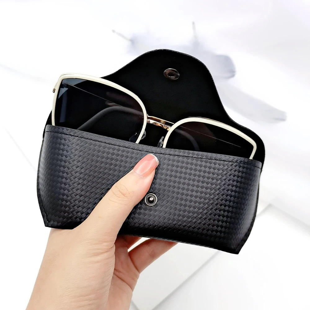 

Convenient Glasses Case Goggles Clip Personalized Trendy Fashion Glasses Bag Leather Black Plaid Storage Bag