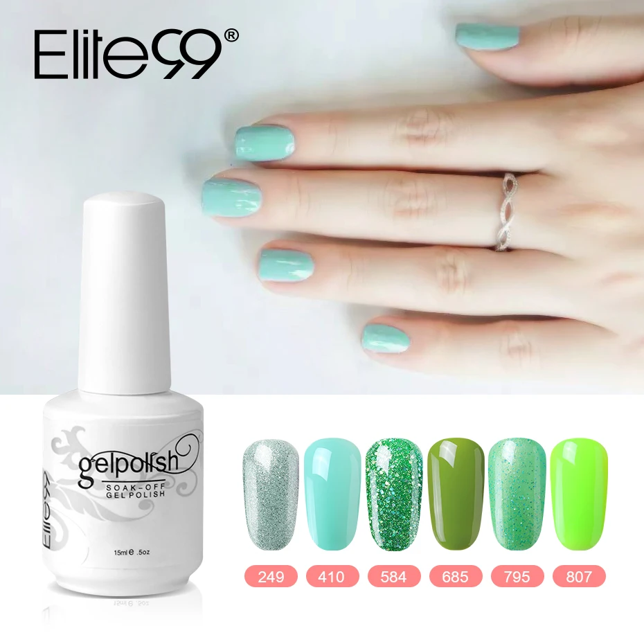 Elite99 15 мл дизайн ногтей верхнее базовое пальто зеленая серия УФ гель для