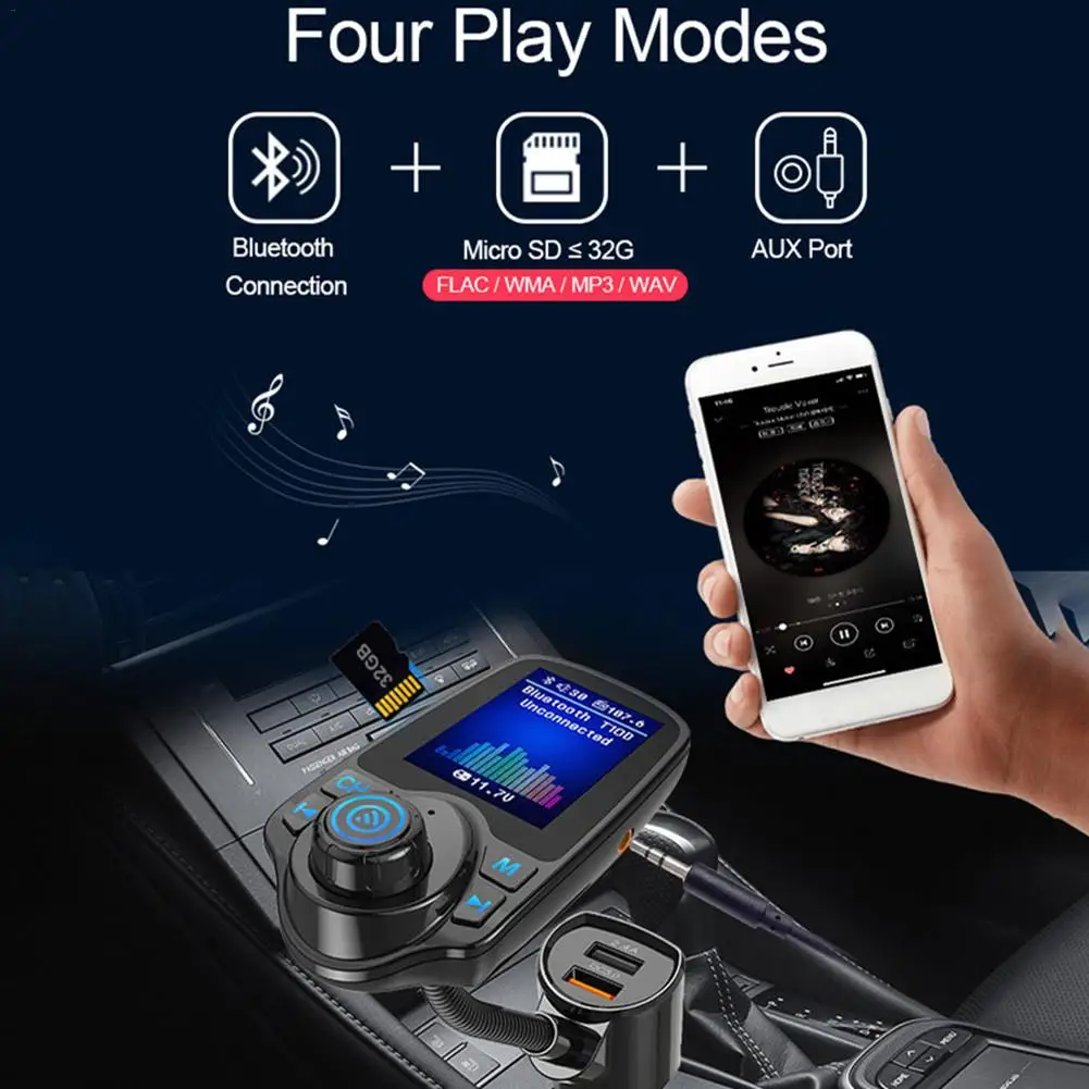

1.8-inch Display QC 3.0 For T10D Bluetooth FM Transmitter Dual USB Car Charger Music Player Automotive Electronic Accessories