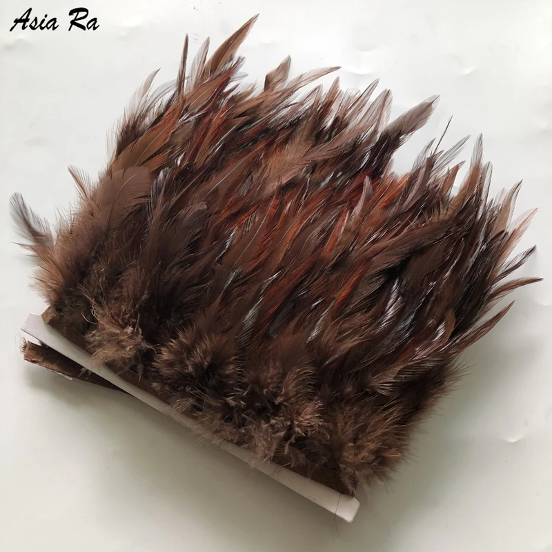 10 м/лот коричневая курица с перьями из хвоста петуха планки ленты 10-15 см