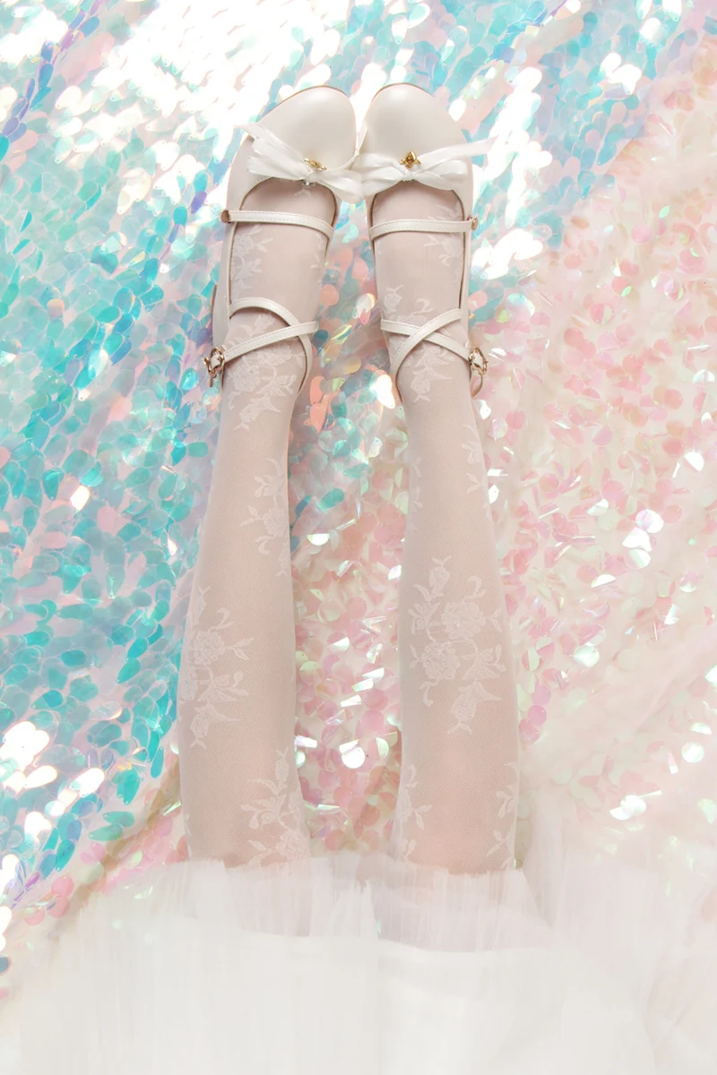 

Fairy Sweet Lolita Girl Rose Jacquard Thin Velvet Retro Tights Pantyhose Cosplay Anime Women's Bottomed Stocking Spring Summer