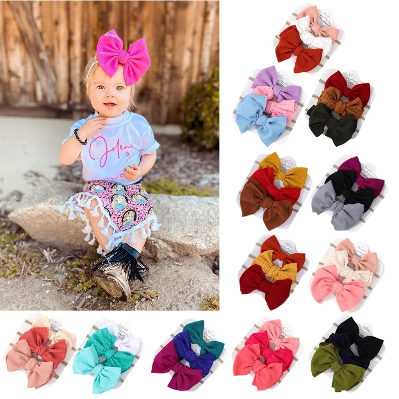 

3 Pcs Solid Color Baby Elastic Hair Band Turban Princess Bowknot Headband Soft Nylon Headwear for Newborn Infants Girls Hair
