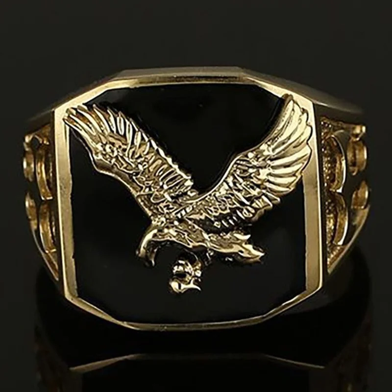 

Domineering Stainless Steel American Gold Eagle Rings Motorcycle Party Personality Men's Ring Biker Hip Hop Rock Ring Jewelry