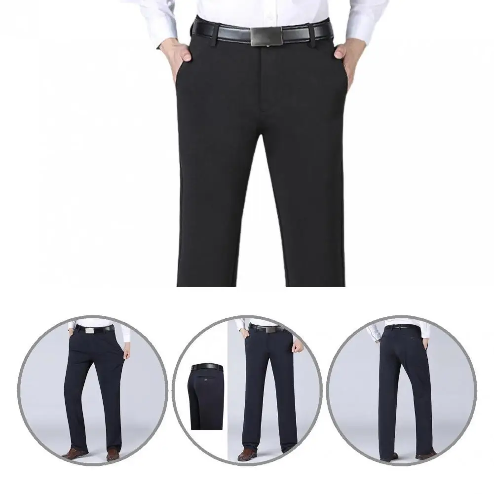 

Stretchy Spring Autumn Solid Color Mid Waist Father Pants for Business