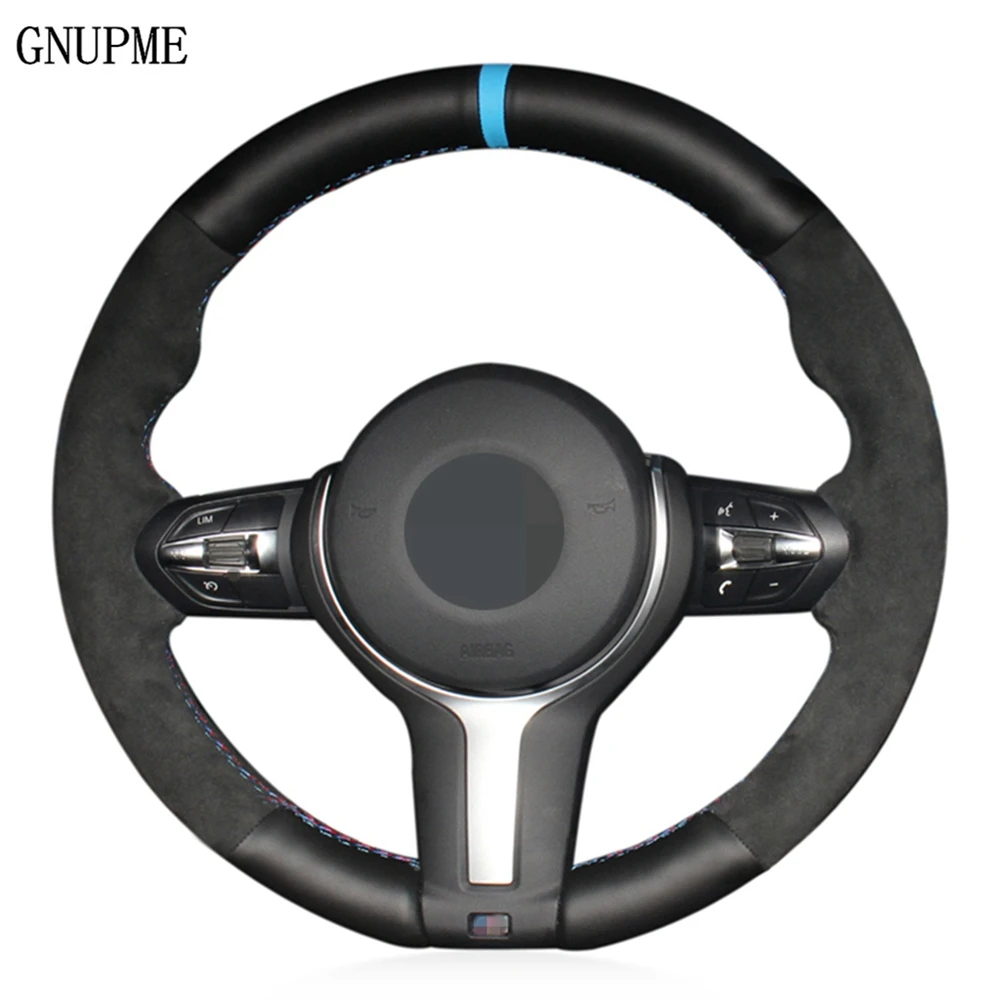 Черного цвета из натуральной кожи и замши чехол рулевого колеса автомобиля для BMW